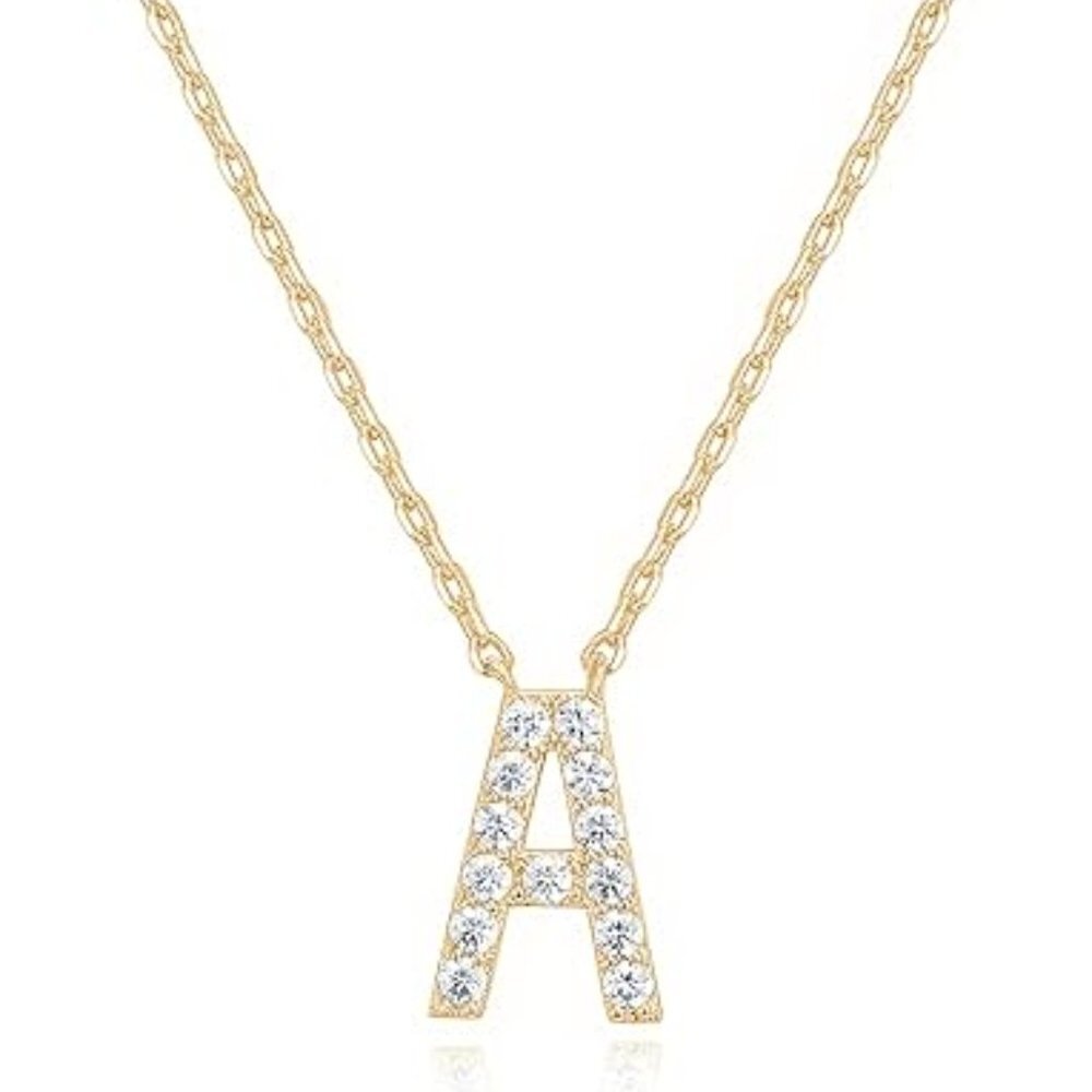 14K Yellow Gold Initial Necklace Letter Dainty Diamond Gift Present A - O